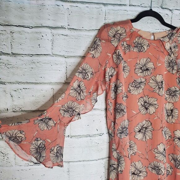 HD In Paris Bell Sleeve Mini Floral Pink Dress Womens Small Petite - Picture 7 of 12